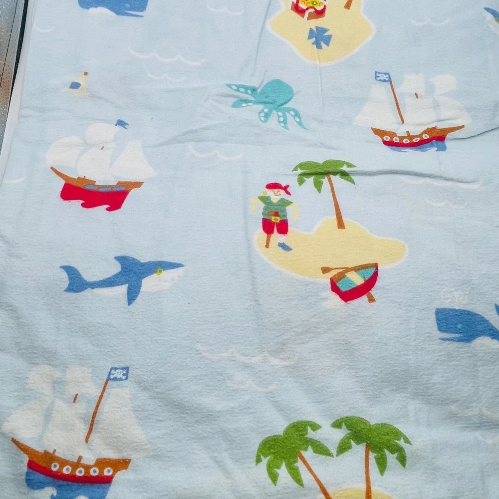 JLA Home Pirate Adventure THICK Flannel Fitted Flat Sheets Twin Blue Ship
